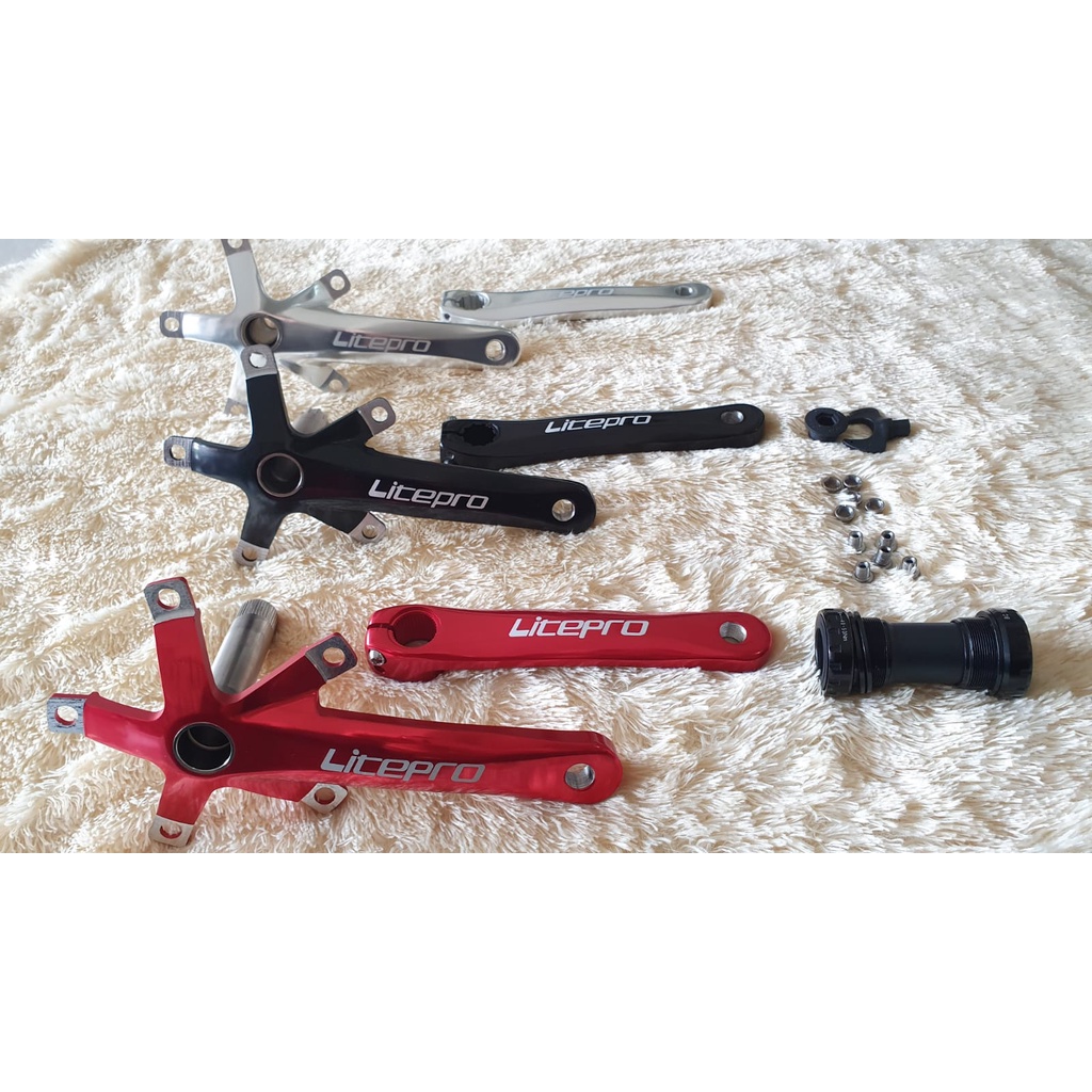 Arm Crank set Litepro Hollowtech Warna MERAH &amp; GOLD untuk Sepeda Lipat Seli