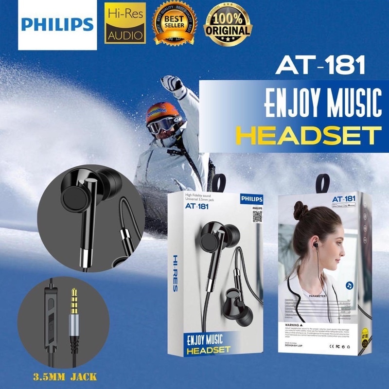 Handsfree Philips AT181 AT183 hf besi music headset