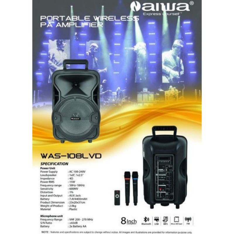 SPEAKER PORTABLE AIWA WAS 108 LVE BLUETOOTH