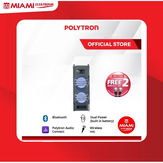 Speaker Polytron PTS2K25 Gratis 2 Wireless Mic / Trolley Speaker Polytron / Speaker Portable