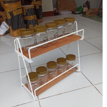 RBK / RAK BUMBU DAPUR BESI DAN KAYU MODERN / RAK BUMBU BESI TINGKAT