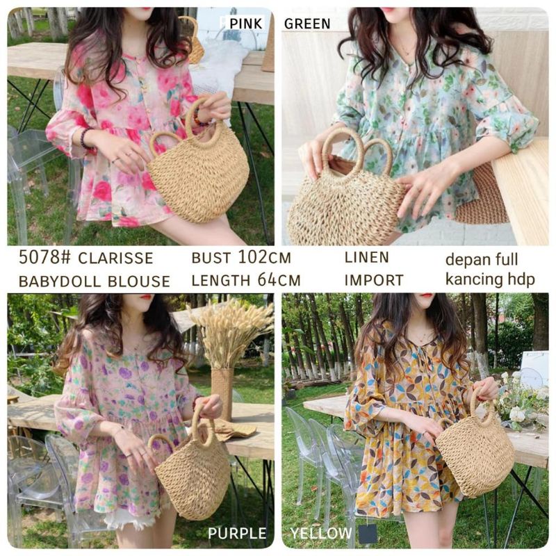 MDLV ~ 5078# Clarisse Babydoll Blouse Atasan Blouse Flower Korea Import