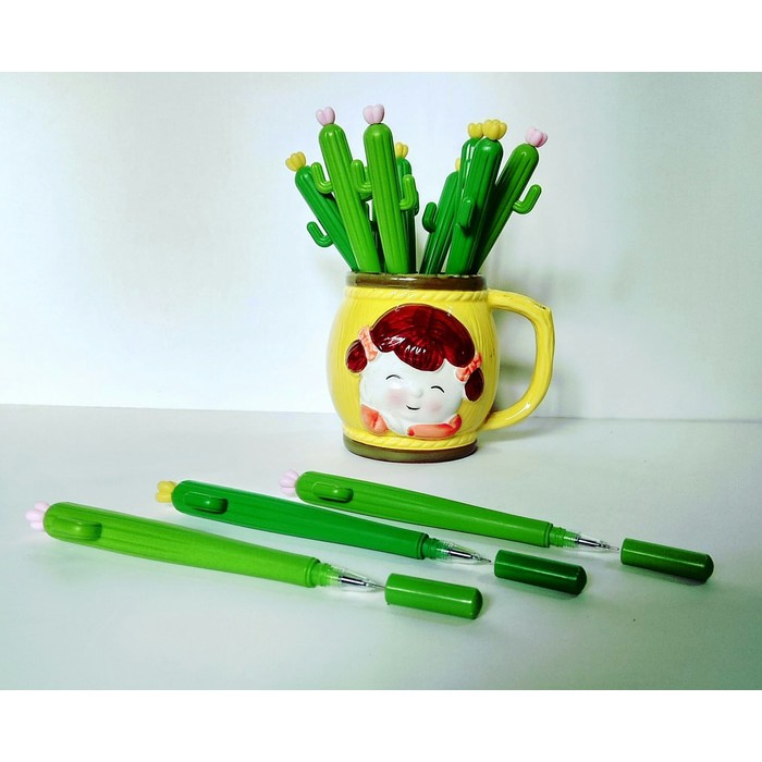 

Fancy Pulpen Gel lucu motif kaktus tinta hitam