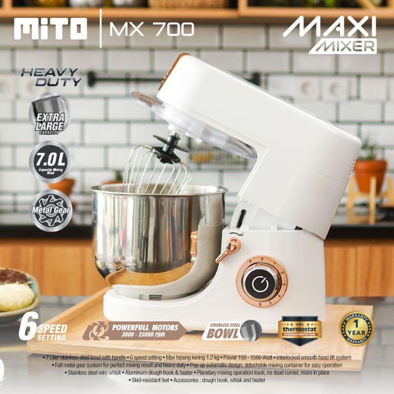 Mito MX700 Maxi Mixer Model Terbaru Mixer Heavy Duty MX 700 Mixer Kapasitas 7 Liter-Garansi 1 Tahun