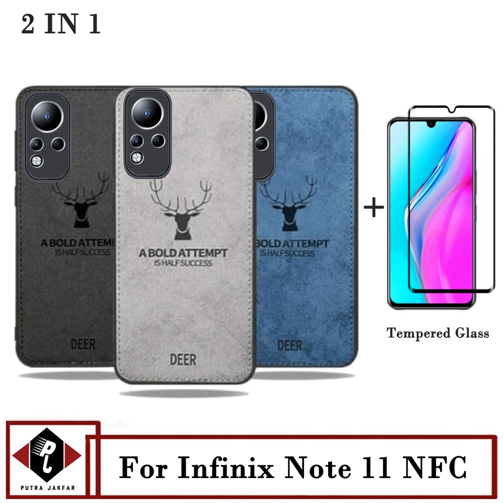 Paket 2in1 Case Deer Infinix Note 11 NFC Free Tempered Glass Layar