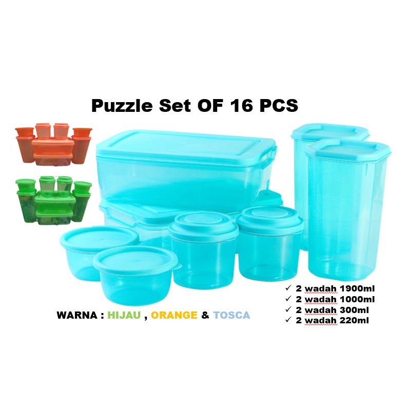 Toples Biggy Puzzle 16 set / Sealware Wadahnya Kue Bumbu Dapur 8 Tambah tutup 8 BPA Free / Food Box