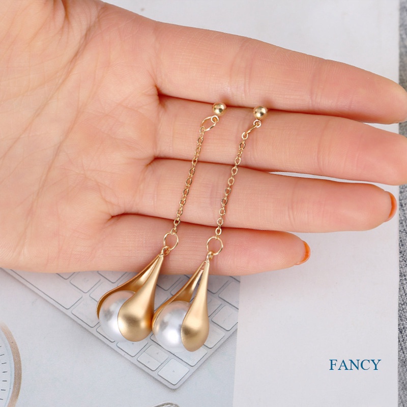 Anting Rumbai Panjang Aksen Mutiara Gaya Retro Perancis Untuk Wanita