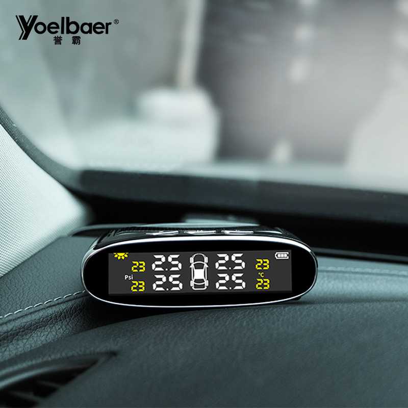 Yoelbaer Monitoring Tekanan Ban Mobil Wireless TPMS Solar Power-YB978-Hitam