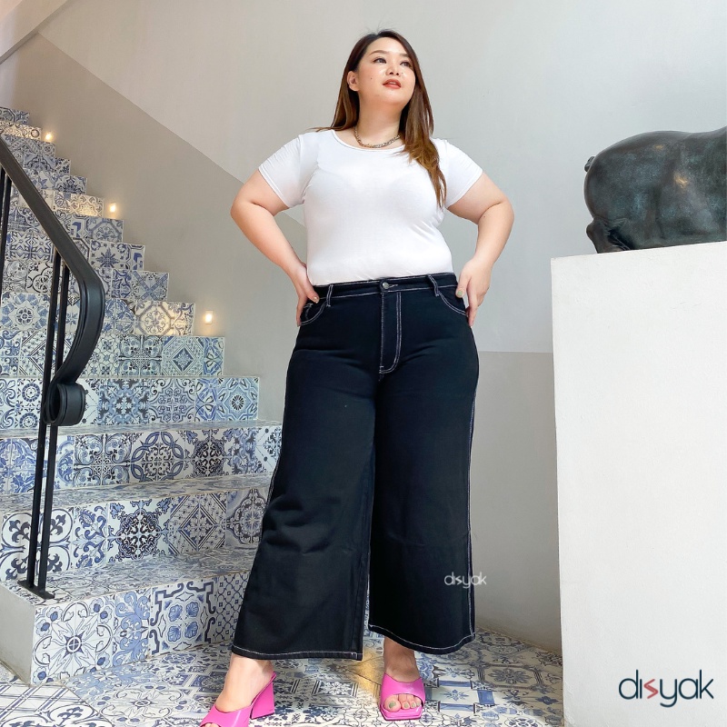 DISYAK - JUMBO Kulot Curvy High Waist Non Stretch Black Line 924