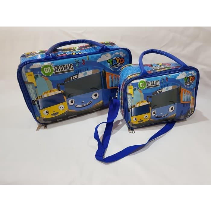 Paket Set 2 In 1 Travel Bag Anak Spon Besar + Kecil Tayo