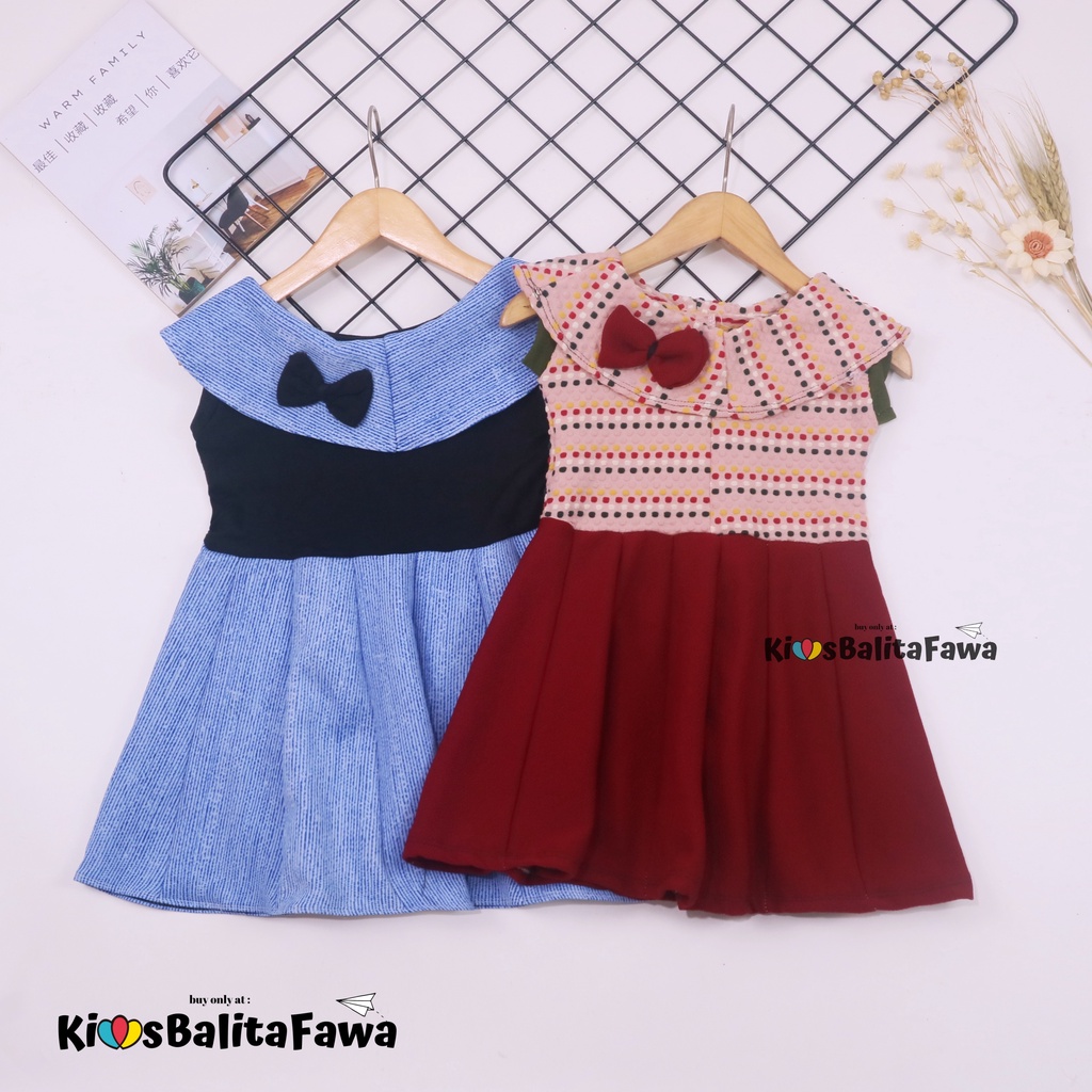 Dress Evelin uk 1-2 Tahun / Baju Anak Perempuan Atasan Model Dres Cewek Gaun Pesta Motif Polos Bunga