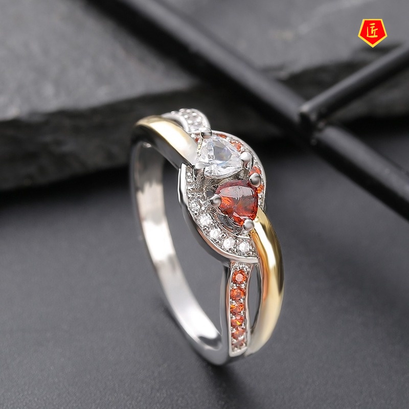 [Ready Stock]925 Silver Creative Ruby Heart-Shaped Ring