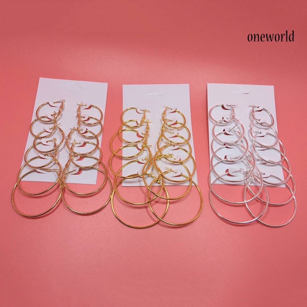 OW@ 6Pairs/Set Fashion Circle Hoop Dangle Earrings Pendant for Female Daily Outfits