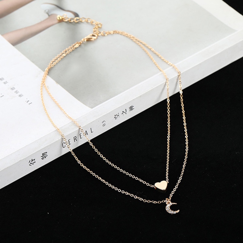 [✅READY STOCK] Kalung Rantai Multilayer Dengan Liontin Hati Dan Bulan Untuk Wanita  Penjualan Panas Mode