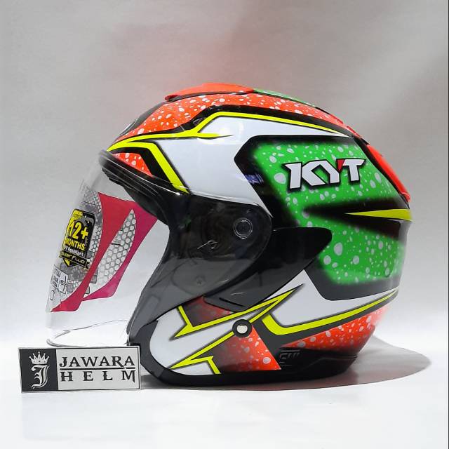 HELM KYT KYOTO 2 MOTIF BLACK RED FLUO GREEN FLUO