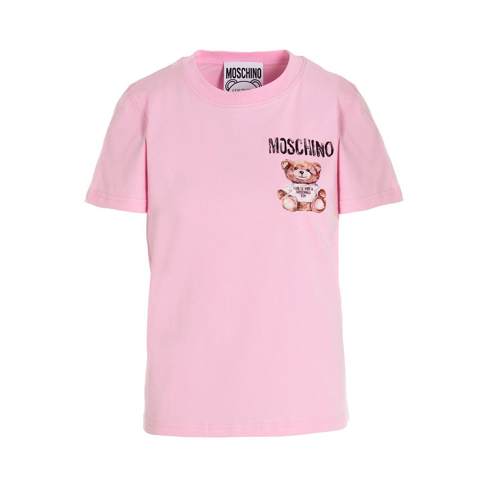 Mschno Women Mini Logo Teddy Paint Tee Pink 100% Authentic