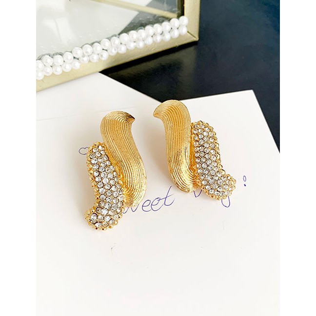 LRC Anting Tusuk Fashion Golden Alloy Stud Earrings With Diamonds D62503