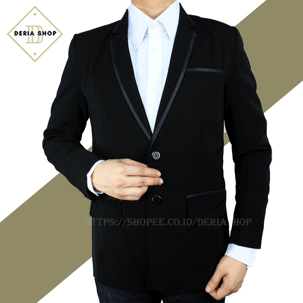 Jas Formal Kantor Pria Dewasa Hitam Polos Baju Jas Cowok Premium Kantoran Laki Casual Murah Blezer S