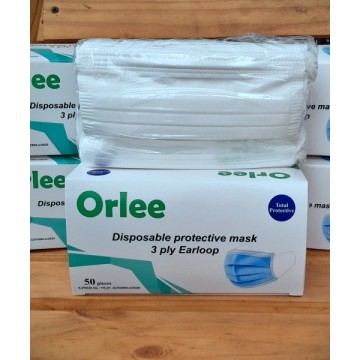 masker medis orlee earloop (putih & biru)