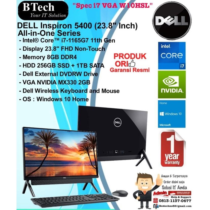 DELL Inspiron AIO 5400 Core i7-1165G7/8GB/1TB+256GB/DVDRW/VGA/W10/1YR