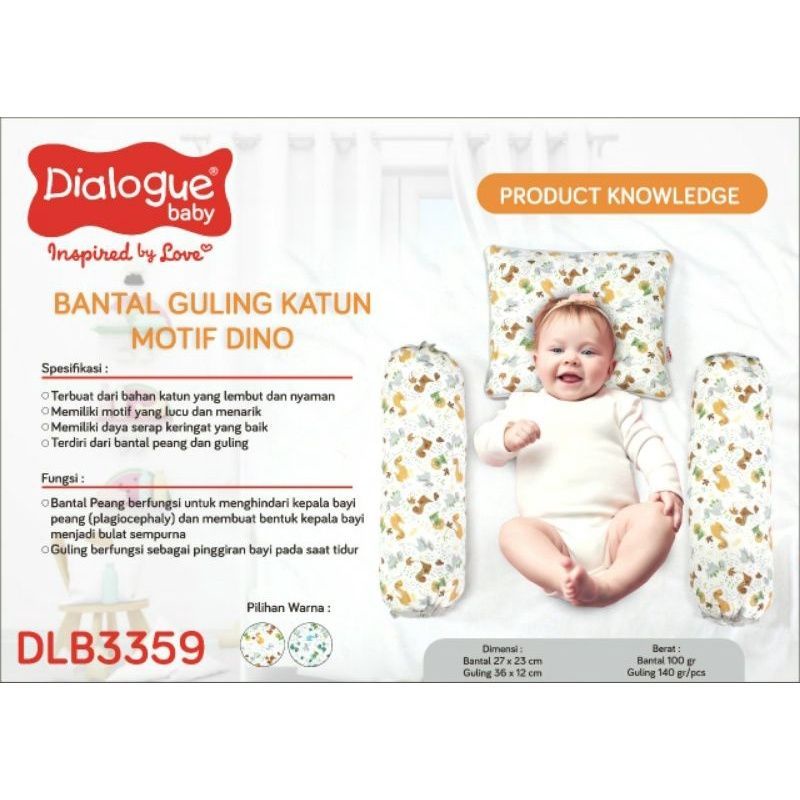 Dialogue Baby Bantal Peyang Guling Bayi Set Katun Bantal Guling +Tas - Cocok Kado Bayi Lahiran