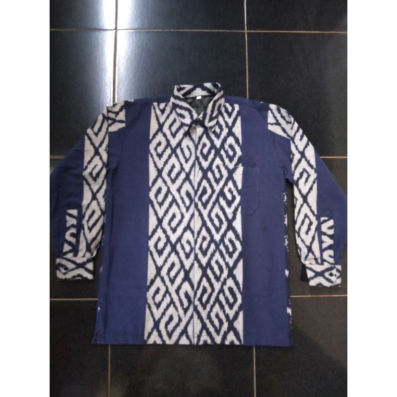 kemeja tenun motif toraja navy c1 original