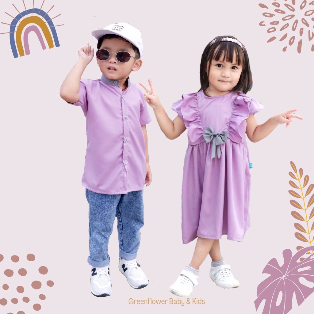 Greenflower - Baju kembaran bisa couple kemeja dress anak cowok cewek 6 bulan-10 tahun katun ungu li