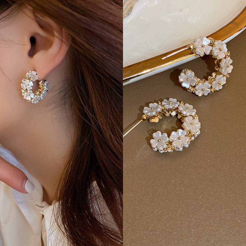 Anting Stud Bentuk Bunga Dua Sisi Bahan S925 Silver Untuk Aksesoris