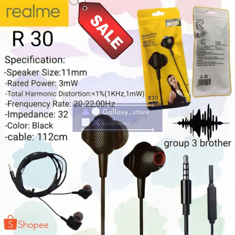 HF HEADSET EARPHONE REALME R30 STEREO HANDSFREE DOBLE SPEAKER