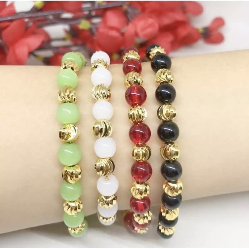 [Bayar di Tempat] Gelang Batu Kristal Obsidian Kombinasi Emas Kode LM 01