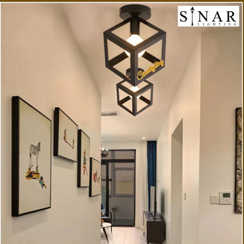 Lampu plafon ceiling minimalis pendant kotak
