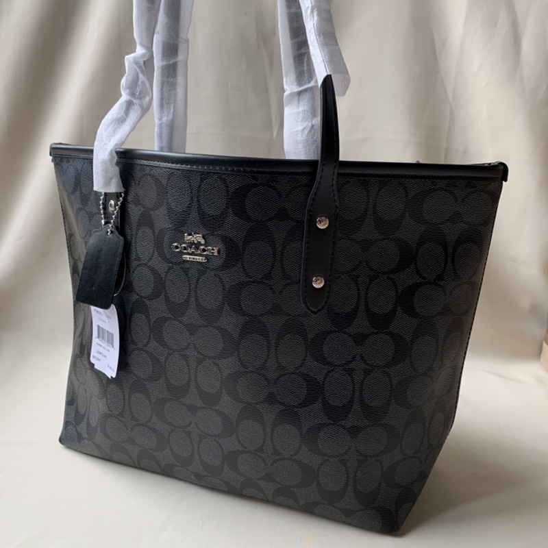 CITY ZIP TOTE IN SIGNATURE BLACK SIGNATURE (COACH F58292)