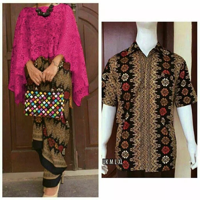 SB Collection Couple Stelan Kebaya Bianca Brukat Jumbo Rok Lilit Dan Kemeja Batik Pria