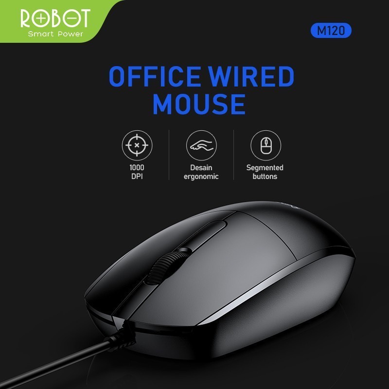 Mouse Kabel Robot M120/M100 1000 DPI Wired Mouse Black