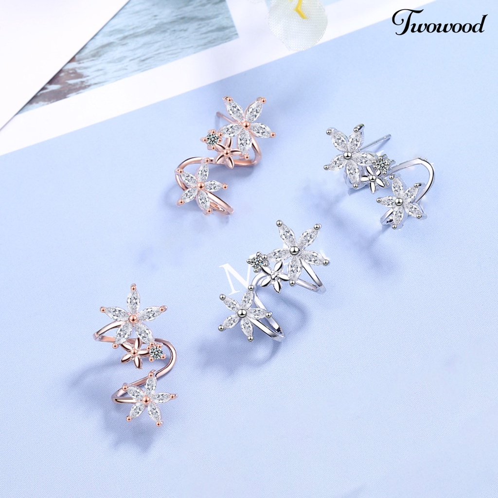 1 Pasang Anting Klip Bentuk Bunga Bahan Cubic Zirconia Untuk Wanita