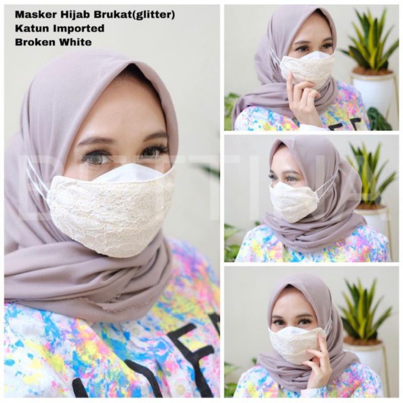 MASKER HIJAB KAIN BRUKAT GLITER MASKER LEBARAN MASKER PESTA MASKER WARNA MASKER NON MEDIS