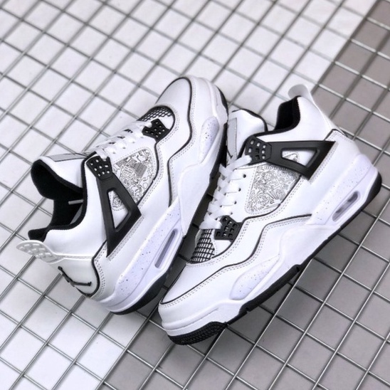 Sepatu Nike Air Jordan 4 Retro DIY White Black Putih Hitam Premium
