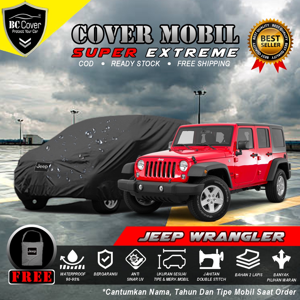 Body Cover Mobil Jeep Wrangler Waterproof / Sarung Mobil Wrangler Anti Air / Selimut Tutup Mobil Jeep Penutup Mantol Kerudung Mantel Mobil Wrangler Waterproof Outdoor Anti Air