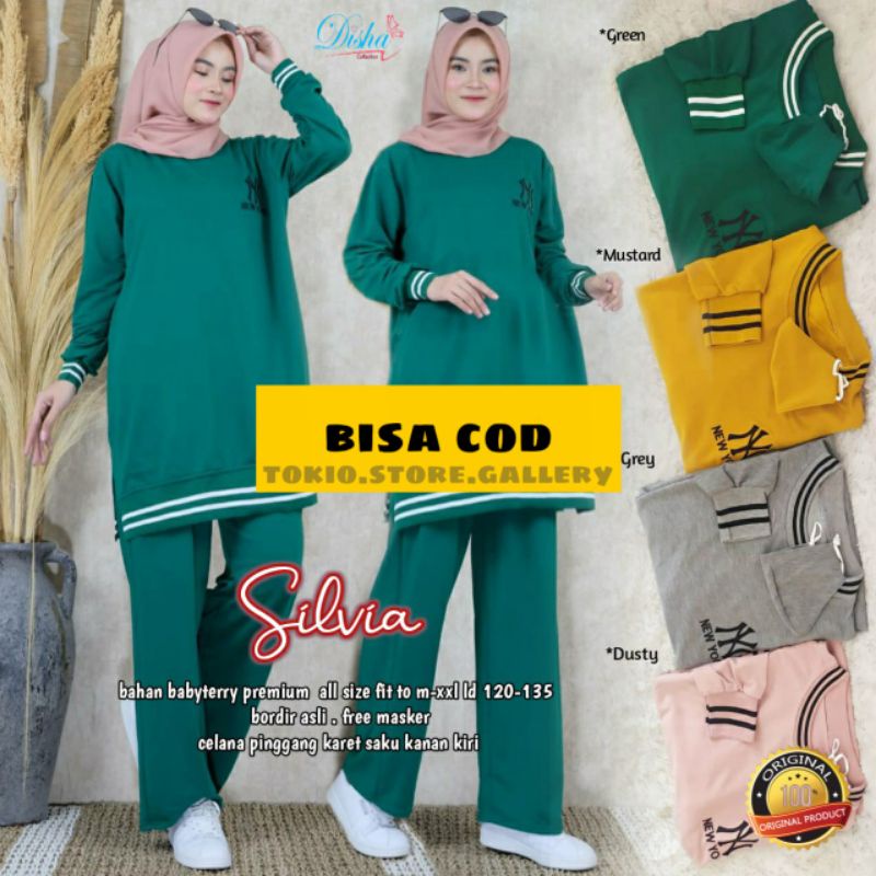 Silvia setelan baju olahraga jumbo LD 120 bahan babytery HQ | training set muslimah ori disha