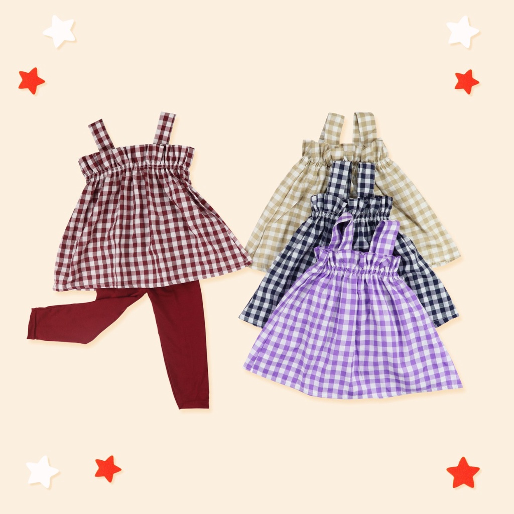 Owlet-Atasan anak perempuan / atasan babydoll tartan / atasan tartan