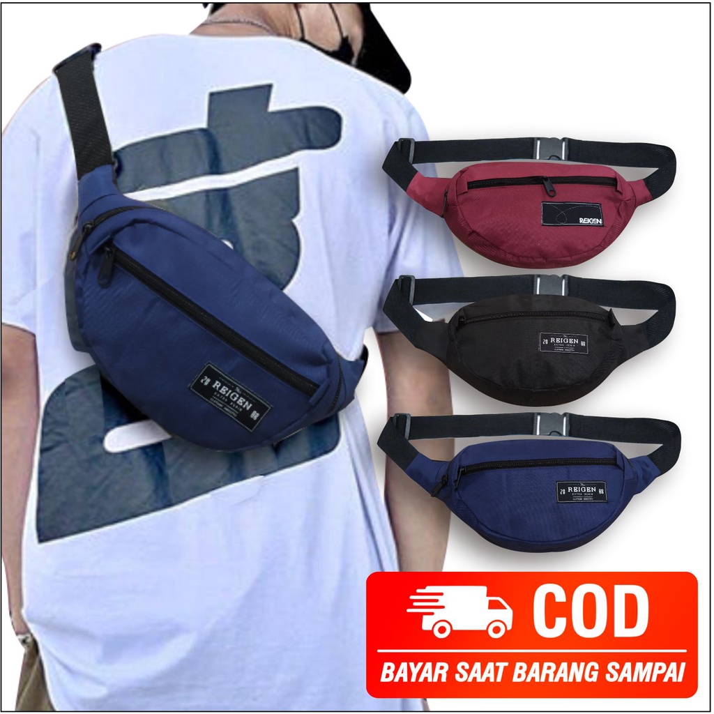 P8816 - Tas Selempang Pria Waistbag Bisa Untuk Tas Pinggang Model Oval Polos