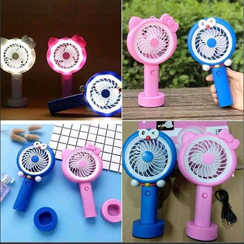 Barangunik2021 -Kipas Angin Tangan Stand Portable Karakter + Lampu Led / Mini Fan Led