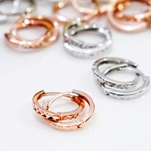 Anting Jepit Emas asli Model Bulat Gipsy Ukir Mesin Mas | Kuning Soft | Putih White | Pink Rose Gold