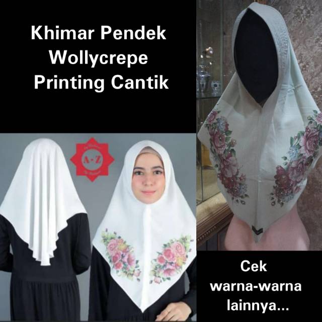 Khimar Pendek Printing Cantik Wollycrepe Jilbab Instan Wolycrepe