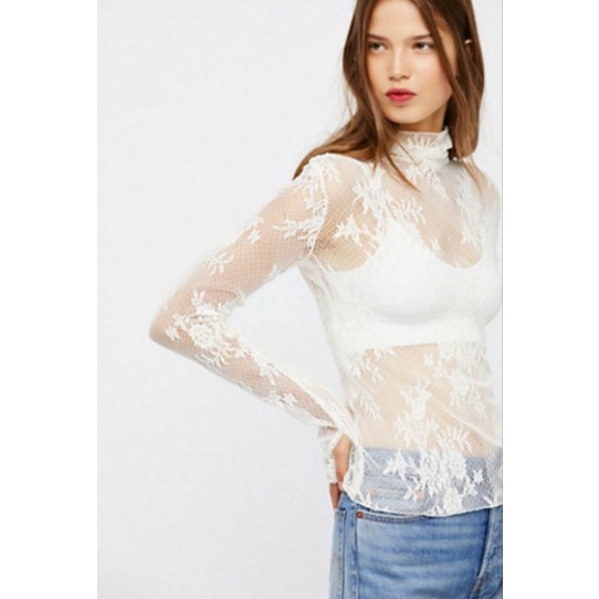 Free People Sweet Secrets Lace Turtleneck