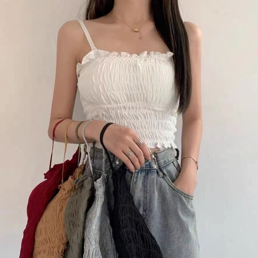 Korean Wrinkle tube Top Tanktop Kemben Bralette include Padding-3