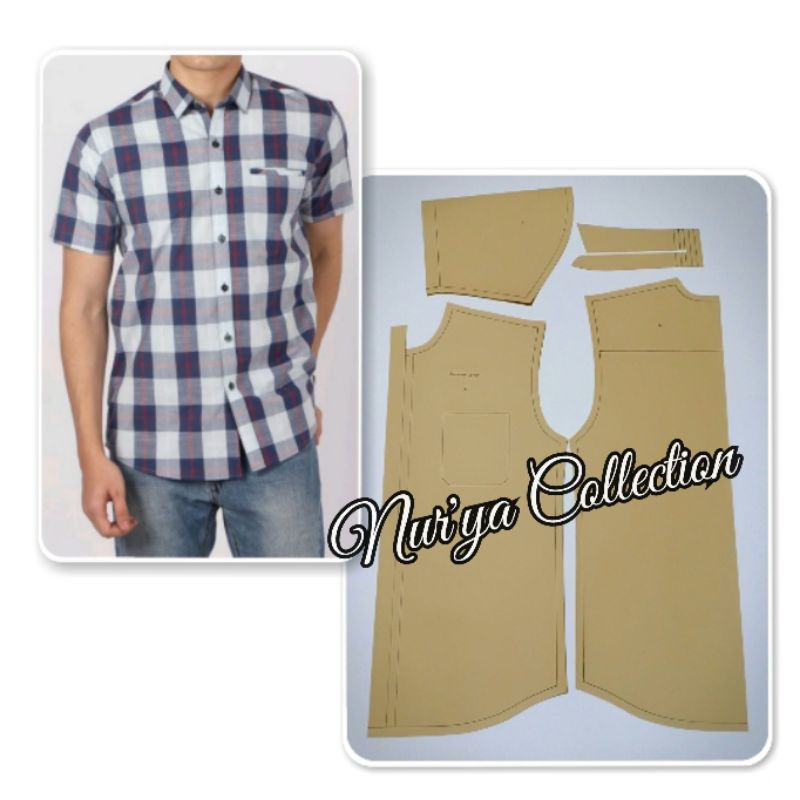 pola kemeja pria lengan pendek