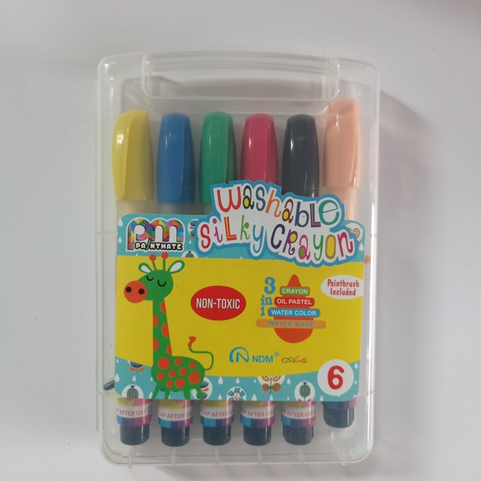 

NDM Washable Silky Crayon 3-in-1 set 6 warna Bonus Kuas Paintmate