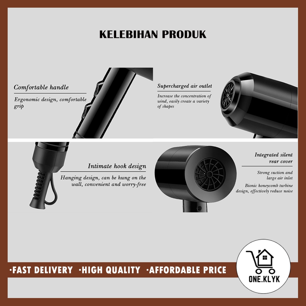 Hair Dryer Kode R8030 Rakii Noise Reduction 2 in 1 | Hair Dryer Ion Melembutkan Rambut | Hair Dryer Pengaturan Suhu dan Kecepatan