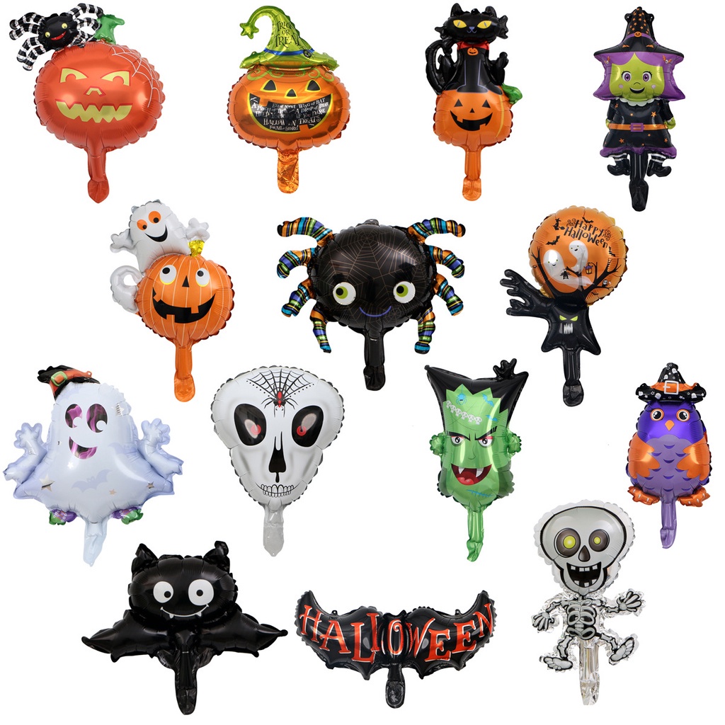 10pcs / set Balon Motif Kartun Labu / Laba-Laba / Hantu / Tengkorak Untuk Dekorasi Pesta Halloween